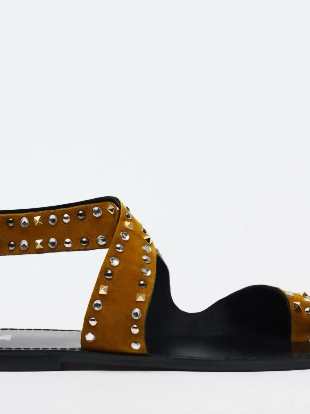 Zara Mustard Suede Studded Flat Sandals